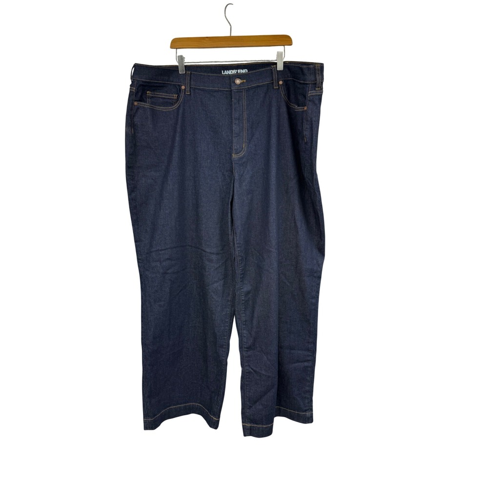 Lands End Womens 26W Wide Leg Jeans Dark Wash Indigo High Rise Stretch Denim New